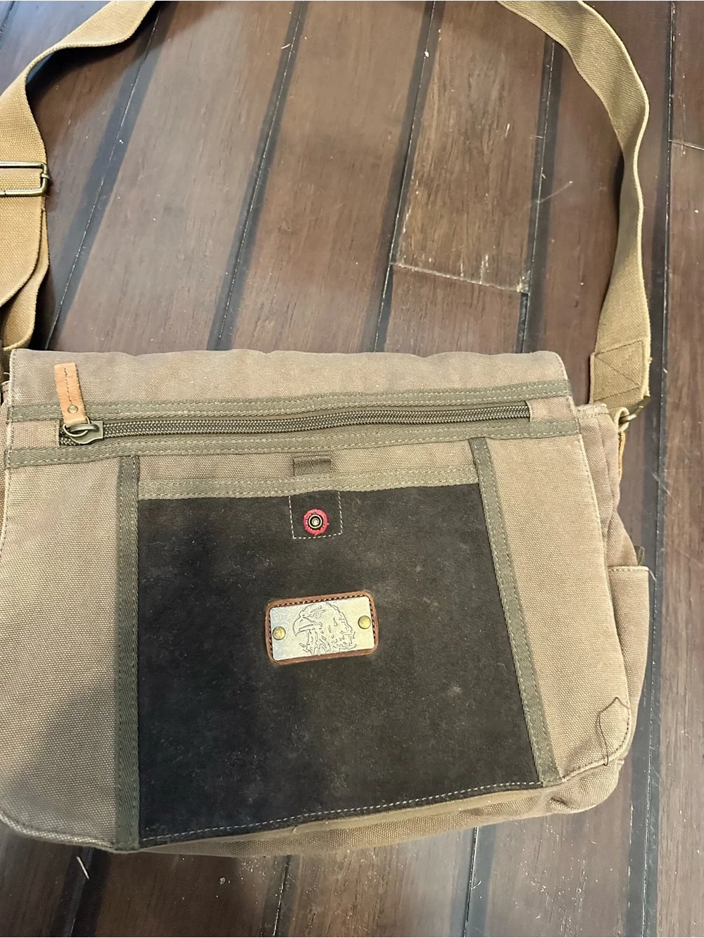 Relic Brown Canvas Messenger Bag with Black Front Panel